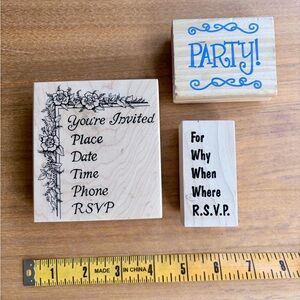 Vintage RSVP Invitation Rubber Stamps 3, Retro Party